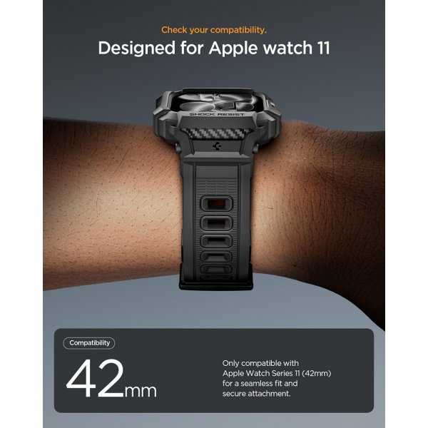 Spigen Apple Watch 42mm (sarja 10/11) Rugged Armor Pro 2 ranneke Mattamusta