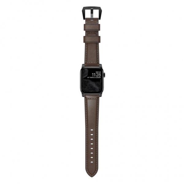 Nomad Apple Watch 44/45/46mm/Apple Watch Ultra -ranneke Traditional Band Black Hardware Rustic Brown