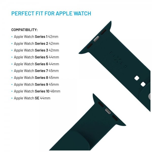 Fixed Apple Watch 44/45/46mm ranneke silikonia, urheilullinen, tummanvihreä