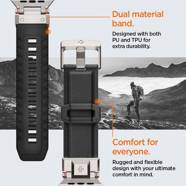 Spigen Apple Watch 44/45/46mm/Ultra 49mm ranneke DuraPro Armor PU musta
