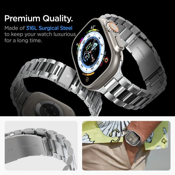 Spigen Apple Watch 44/45/46mm/Ultra 49mm ranneke Modern Fit 316L Silver