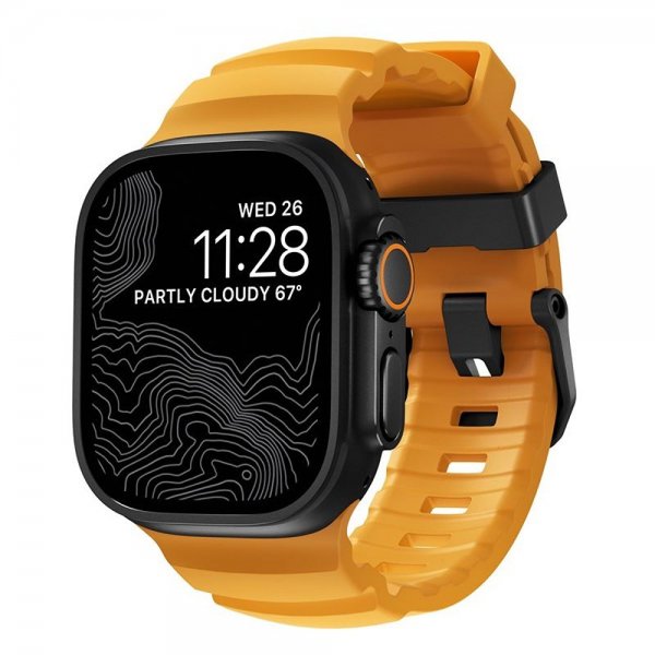 Nomad Apple Watch 44/45/46mm/Ultra 49mm ranneke Rocky Point, musta, aurinko