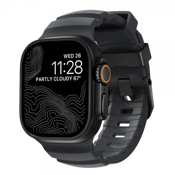 Nomad Apple Watch 44/45/46mm/Ultra 49mm ranneke Rocky Point, musta Storm