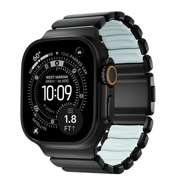 Nomad Apple Watch 44/45/46mm/Ultra 49mm ranneke Stratos Band Musta Icy Blue Glow