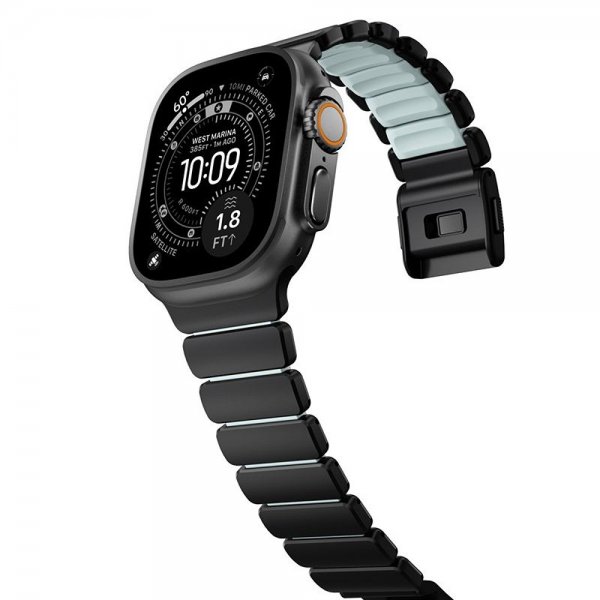 Nomad Apple Watch 44/45/46mm/Ultra 49mm ranneke Stratos Band Musta Icy Blue Glow