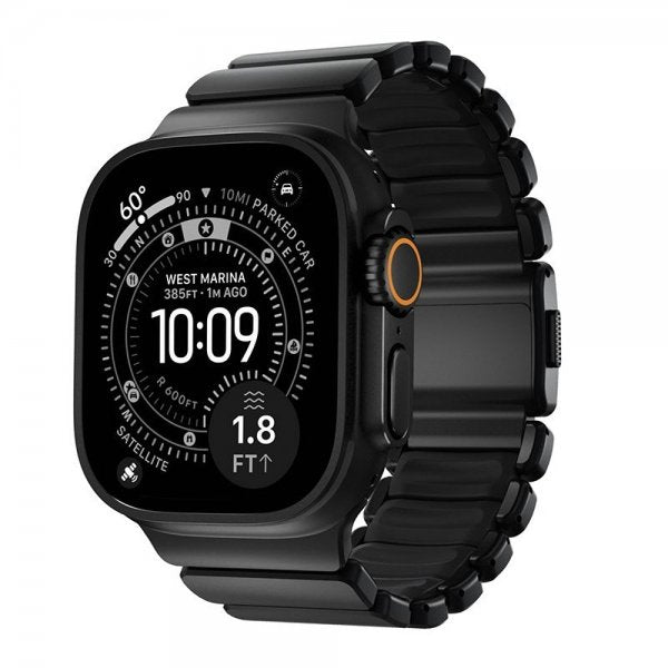 Nomad Apple Watch 44/45/46mm/Ultra 49mm ranneke Stratos Band Musta Ultra Oranssi