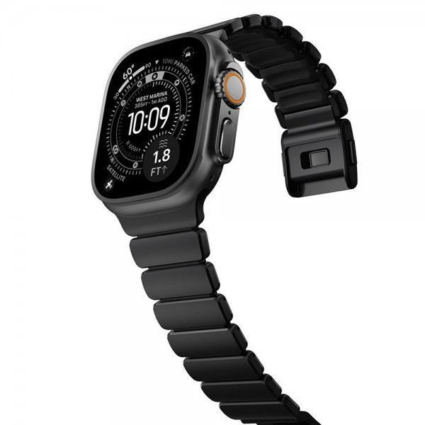 Nomad Apple Watch 44/45/46mm/Ultra 49mm ranneke Stratos Band Musta Ultra Oranssi