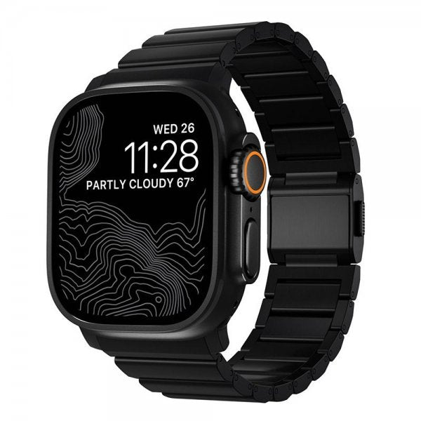 Nomad Apple Watch 44/45/46mm/Ultra 49mm ranneke Titanium Band musta