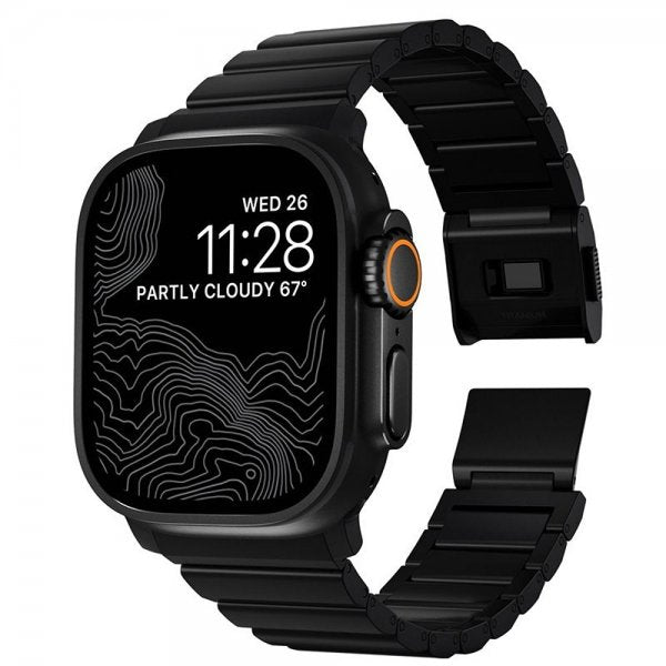 Nomad Apple Watch 44/45/46mm/Ultra 49mm ranneke Titanium Band musta