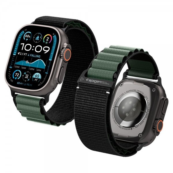 Spigen Apple Watch 44/45/46mm/Ultra 49mm ranneke WBF1 musta vihreä
