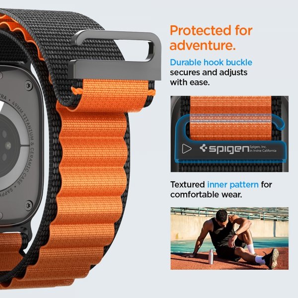 Spigen Apple Watch 44/45/46mm/Ultra 49mm ranneke WBF1 musta oranssi