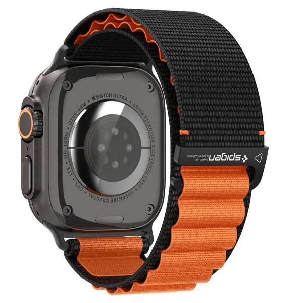 Spigen Apple Watch 44/45/46mm/Ultra 49mm ranneke WBF1 musta oranssi