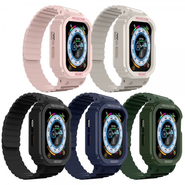 Apple Watch 44/45mm Ranneke kuorella Silikoni Magneettisuljenta Vaaleanpunainen