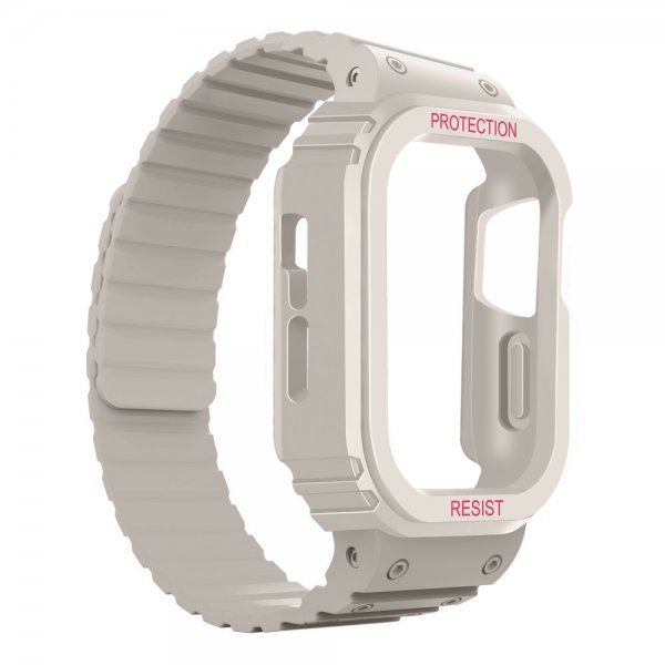 Apple Watch 44/45mm Ranneke kuorella silikoni magneettisulkija Valkoinen
