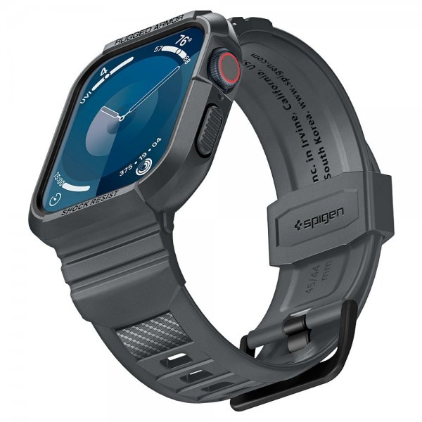 Spigen Apple Watch 44/45 mm ranneke ja suojakuori Rugged Armor Pro, tummanharmaa