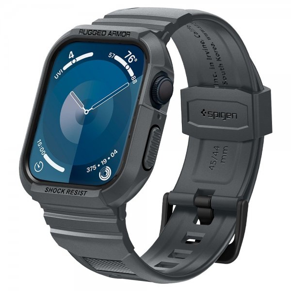Spigen Apple Watch 44/45 mm ranneke ja suojakuori Rugged Armor Pro, tummanharmaa