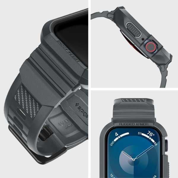 Spigen Apple Watch 44/45 mm ranneke ja suojakuori Rugged Armor Pro, tummanharmaa