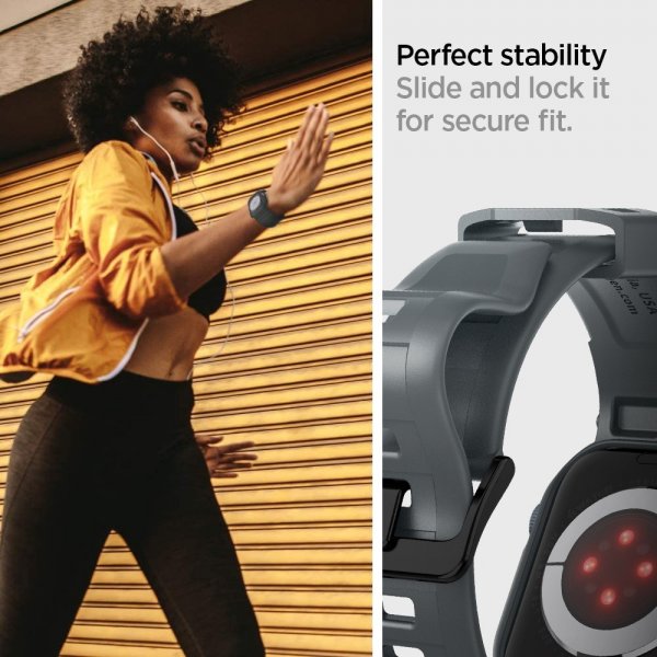 Spigen Apple Watch 44/45 mm ranneke ja suojakuori Rugged Armor Pro, tummanharmaa