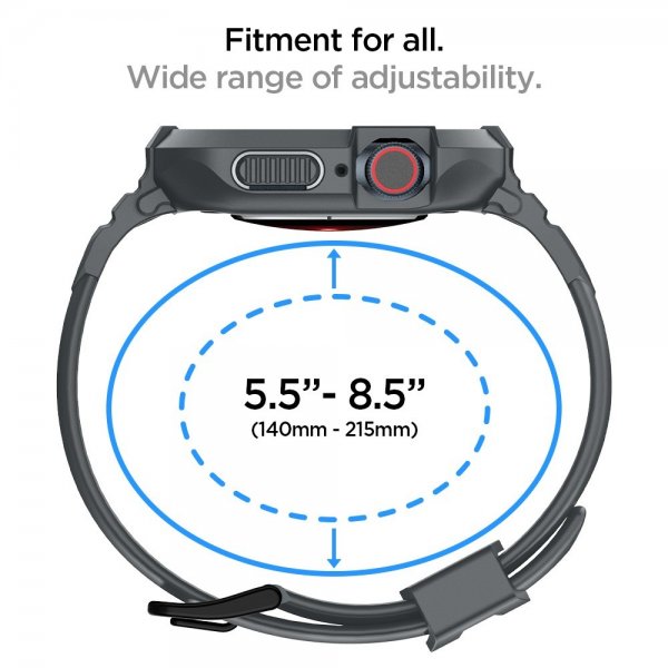 Spigen Apple Watch 44/45 mm ranneke ja suojakuori Rugged Armor Pro, tummanharmaa