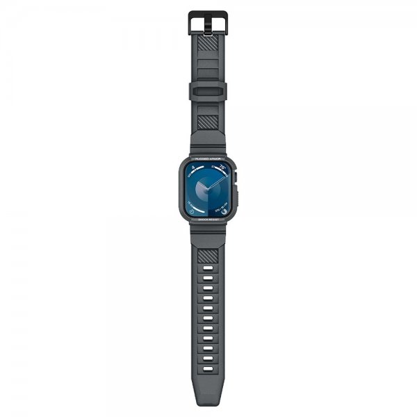 Spigen Apple Watch 44/45 mm ranneke ja suojakuori Rugged Armor Pro, tummanharmaa