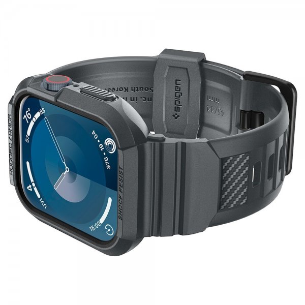 Spigen Apple Watch 44/45 mm ranneke ja suojakuori Rugged Armor Pro, tummanharmaa