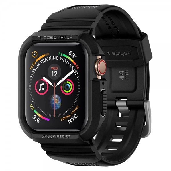 Spigen Apple Watch 44/45mm Suojakotelo ja ranneke Rugged Armor Pro Musta