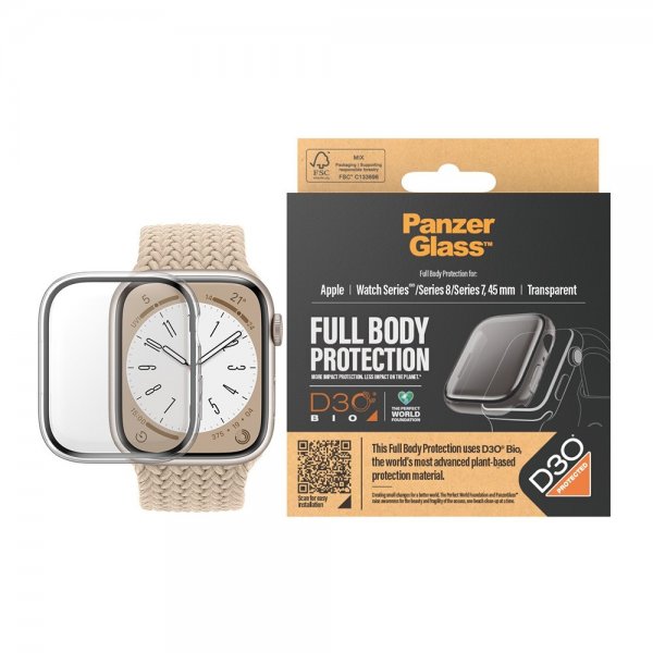 PanzerGlass Apple Watch 45mm Kuori näytönsuojalla Full Body Protector Läpinäkyvä