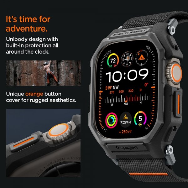 Spigen Apple Watch Ultra 49mm ranneke ja suojakotelo Lite Fit Pro Matte Black