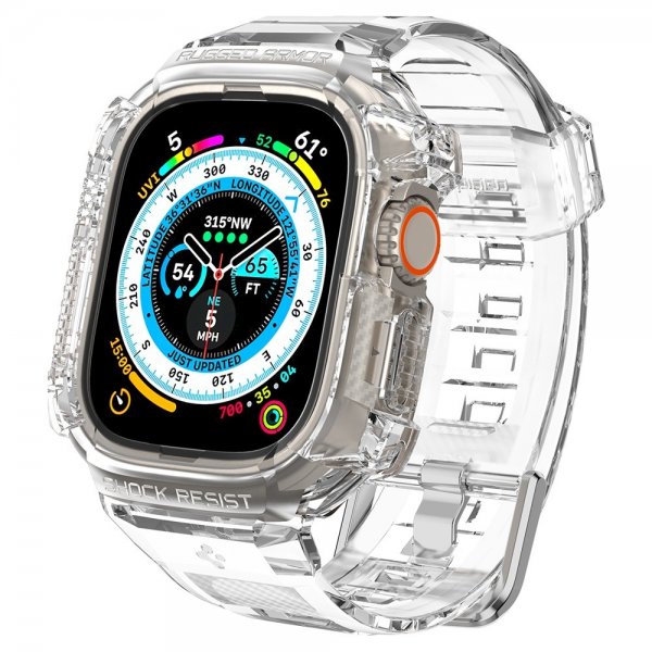 Spigen Apple Watch Ultra 49mm ranneke ja suojakotelo Rugged Armor Pro Crystal Clear