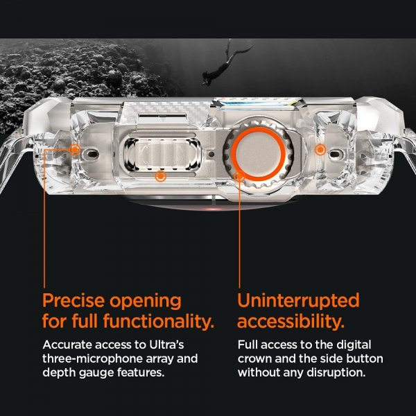 Spigen Apple Watch Ultra 49mm ranneke ja suojakotelo Rugged Armor Pro Crystal Clear