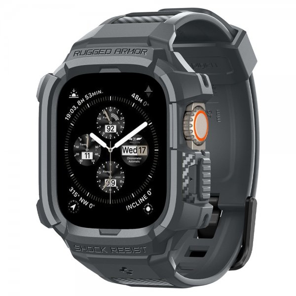 Spigen Apple Watch Ultra 49mm ranneke ja suojakotelo Rugged Armor Pro Dark Gray