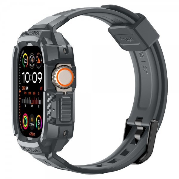 Spigen Apple Watch Ultra 49mm ranneke ja suojakotelo Rugged Armor Pro Dark Gray