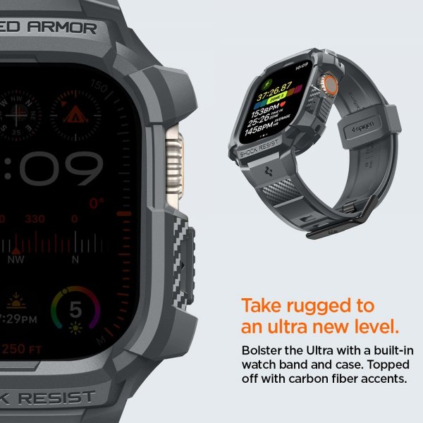 Spigen Apple Watch Ultra 49mm ranneke ja suojakotelo Rugged Armor Pro Dark Gray