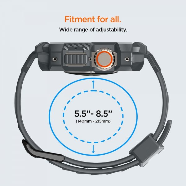Spigen Apple Watch Ultra 49mm ranneke ja suojakotelo Rugged Armor Pro Dark Gray