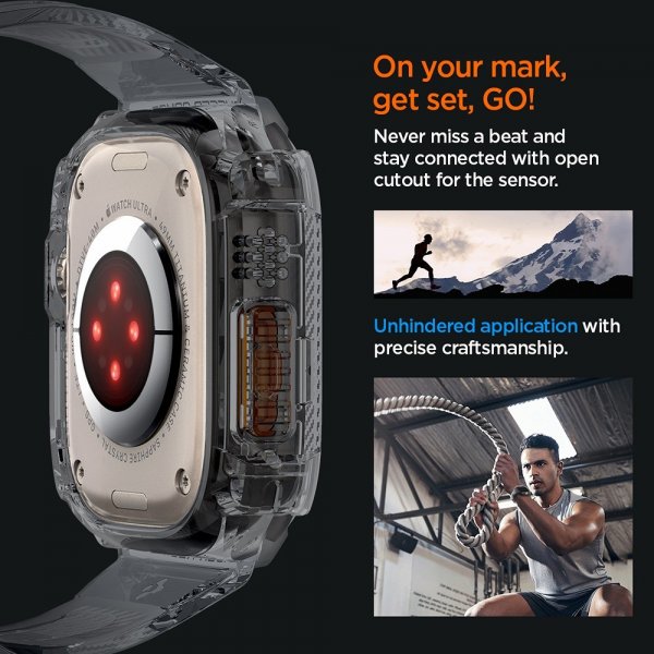 Spigen Apple Watch Ultra 49 mm ranneke ja suojakotelo Rugged Armor Pro Space Crystal