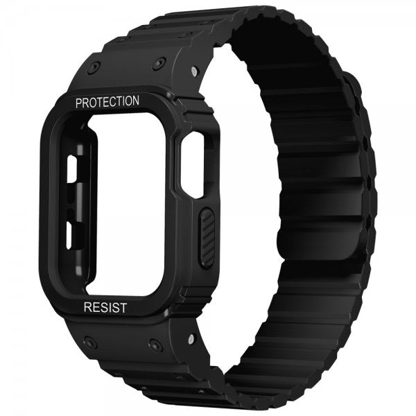 Apple Watch Ultra 49mm ranneke ja kuori, silikoni, magneettikiinnitys, musta