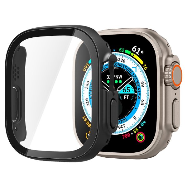 Spigen Apple Watch Ultra -suojakuori ja näytönsuoja, Thin Fit 360, musta
