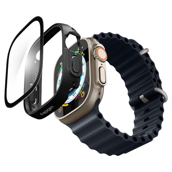 Spigen Apple Watch Ultra -suojakuori ja näytönsuoja, Thin Fit 360, musta