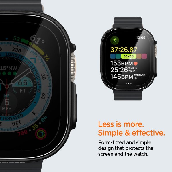 Spigen Apple Watch Ultra -suojakuori ja näytönsuoja, Thin Fit 360, musta