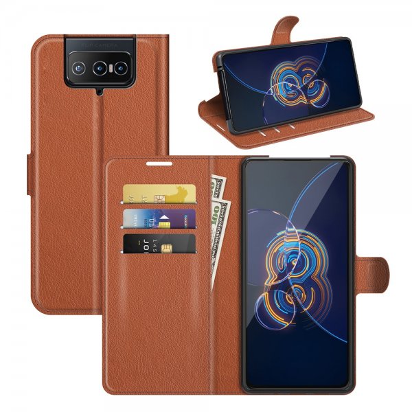 Asus Zenfone 8 Flip Litsi-kuvioinen suojakotelo, ruskea