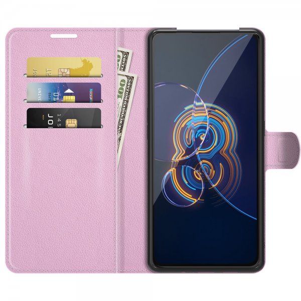Asus Zenfone 8 Flip Lompakkokotelo Litchi Pink