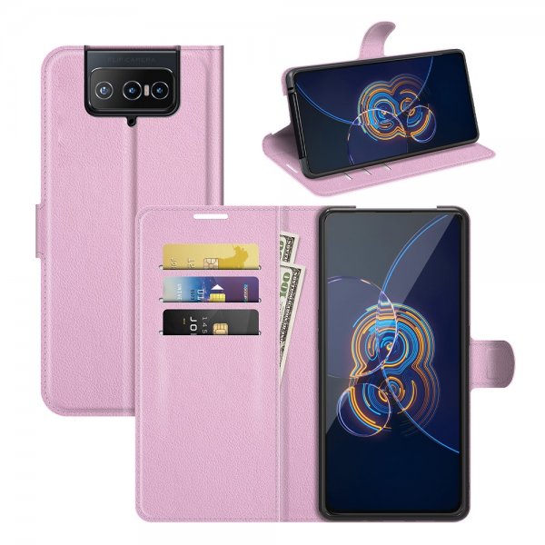 Asus Zenfone 8 Flip Lompakkokotelo Litchi Pink