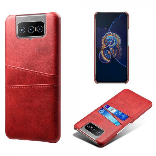 Asus Zenfone 8 Flip -suojakuori, jossa kaksi korttipaikkaa, punainen