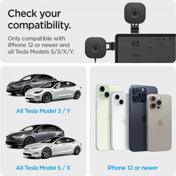 Spigen OneTap Pro 3 Tesla -autoteline langattomalla latauksella näytön kiinnikkeellä, MagFit