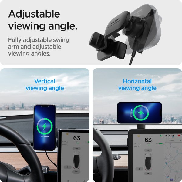 Spigen autoteline langattomalla OneTap Pro -latauksella, Screen Car Mount, Tesla MagFit