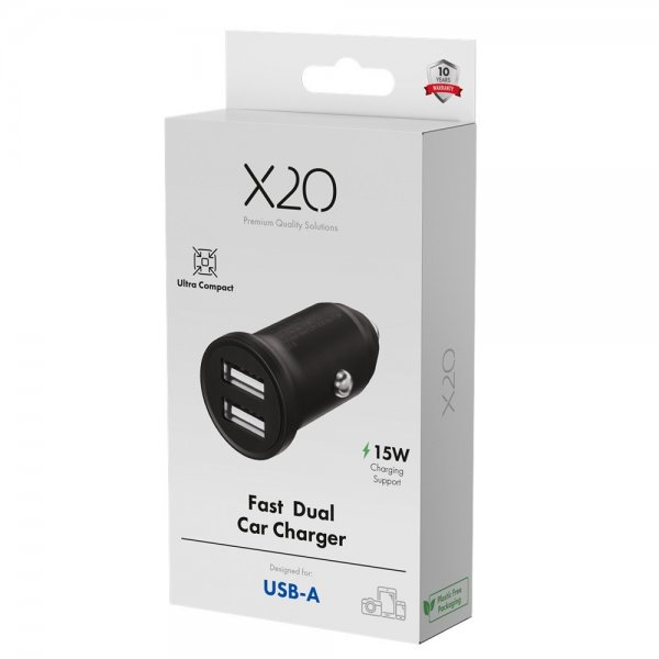 X2O autolaturi 2x12W USB-A Musta
