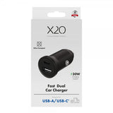 X2O Autolaturi 30W Kaksois-USB-C/USB-A GaN Musta