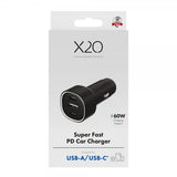 X2O Autolaturi 60W Kolmois-USB-C/USB-A GaN Musta