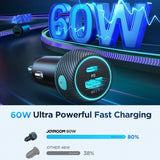 Joyroom autolaturi CCN01 60W Autolaturi valopainikkeella USB-A USB-C