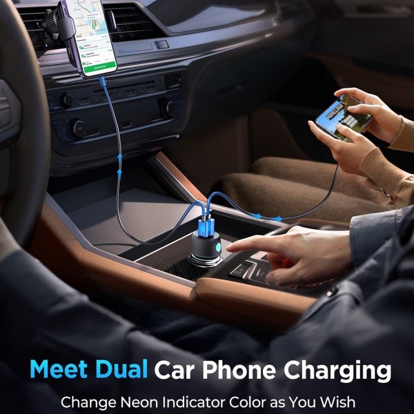 Joyroom autolaturi CCN01 60W Autolaturi valopainikkeella USB-A USB-C
